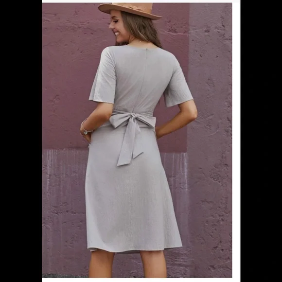 Petallush Dresses | Petallush Stone Half Sleeve Round Neck Cotton Midi Dress With Pockets | Color: Gray | Size: L | Vechirkonatasha's Closet